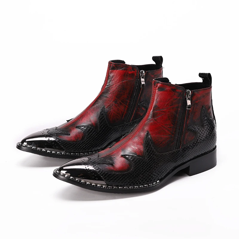 

Original Large Size Stage Show Prom Shoes Italian Pointed Toe Colorful Ankle Boots Fashion Cow Leather Male Cowboy Boots