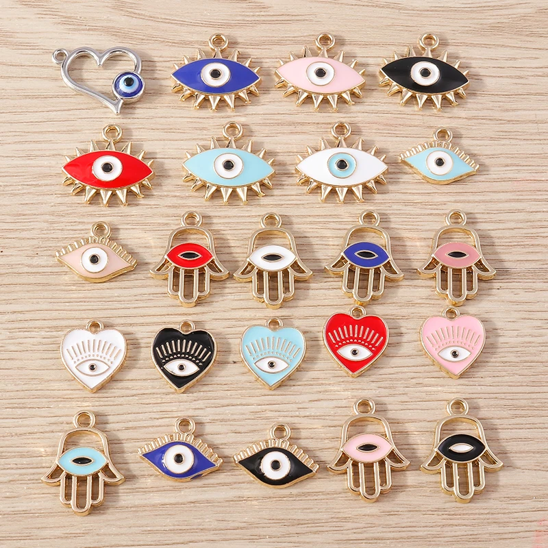

10pcs Mix Cute Enamel Evil Eye Charms for Jewelry Making Women Fashion Earrings Pendants Necklaces DIY Bracelets Crafts Supplies