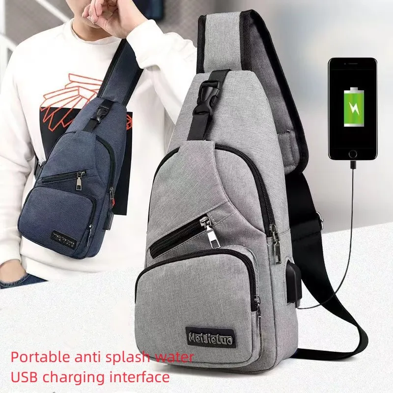 

Leather Color Solid Bag,fashion Charging Plug Shoulder Headset New Canvas Cross Waist Bag Zipper Men's Leisure And Sports