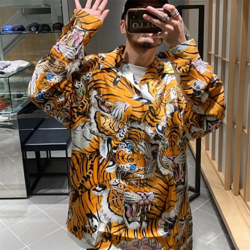 WACKO MARIA Shirts Oversized Print Tiger 1:1 Men Long Sleeve Shirts