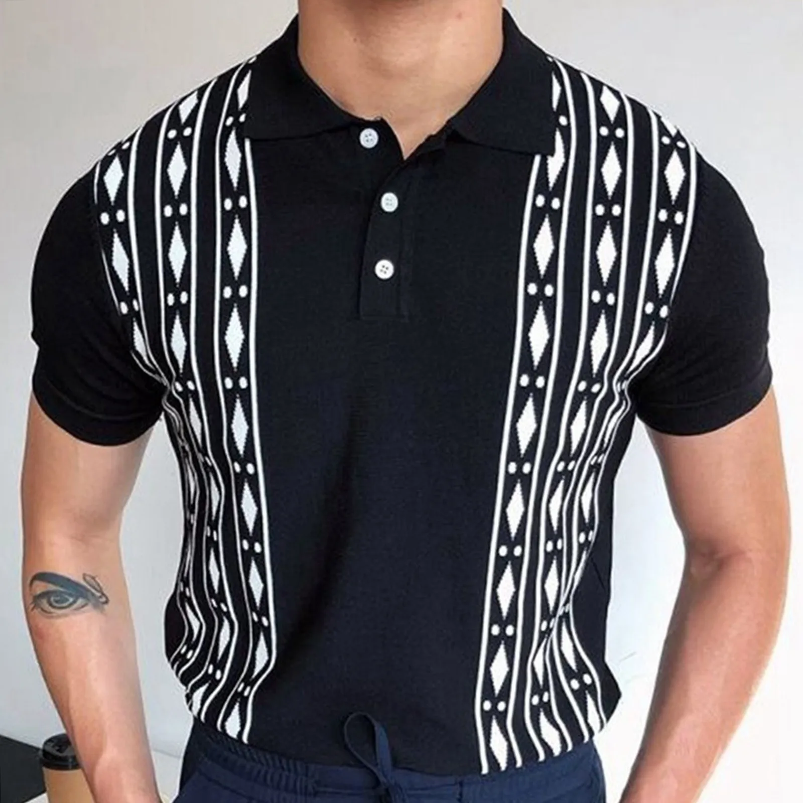 

Men's Summer Casual Fashion Business Short Sleeve POLO Shirts Men's Argyle Pattern Lapel Knitted POLO Shirts Camisas Y Blusas