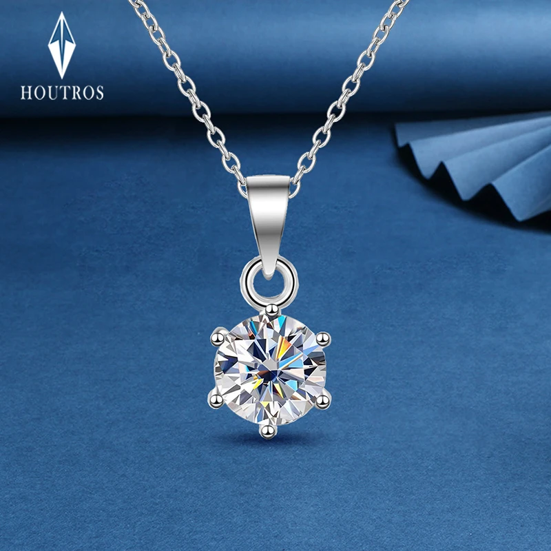 

Houtros 1ct 2ct Moissanite Pendant Necklaces For Women D Color VVS1 Lab Diamond 925 Sterling Sliver Chain Fine Jewelry Gift