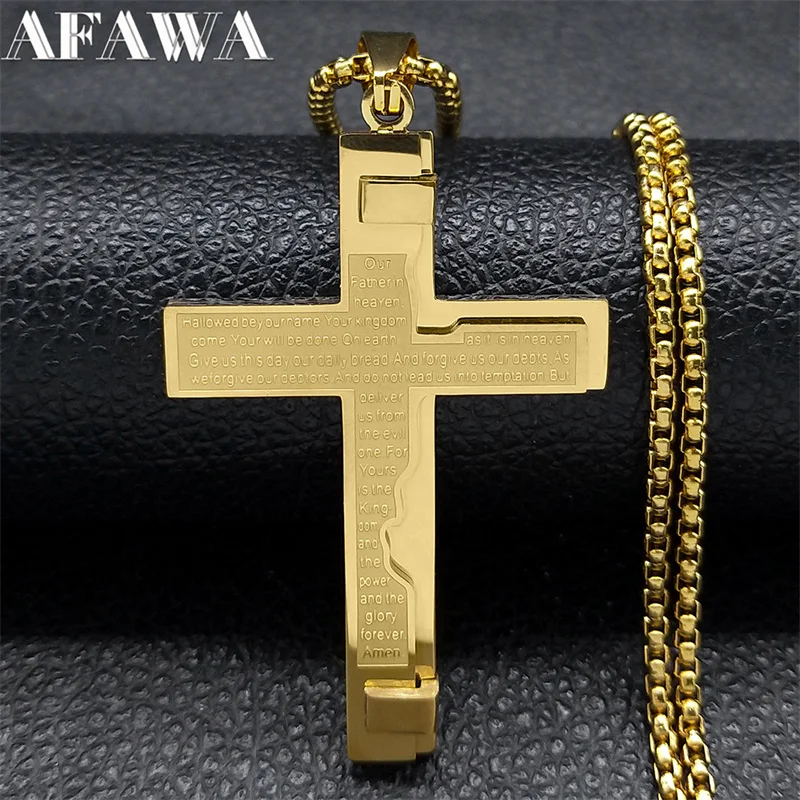 

Father Lord's Prayer Necklace for Women Men Stainless Steel Gold Color Religious Christian Necklaces Jewelry collares N2048S02