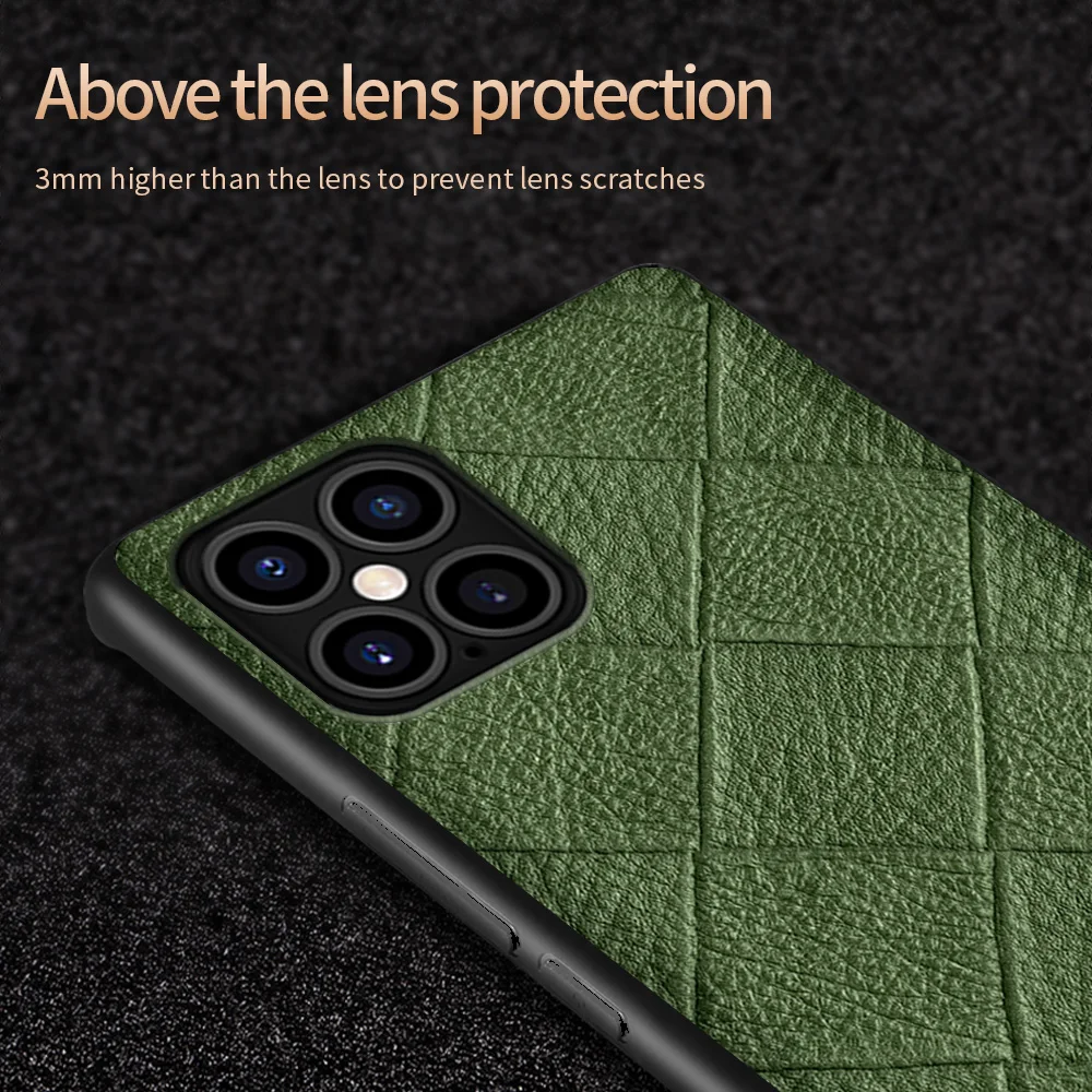 Genuine Leather Rhombus Grain Cell Phone Cases For Iphone 12 Pro Max 12 Max 11 Pro Max X Xs Max Xr 7 8 Plus Se 2020 Cover