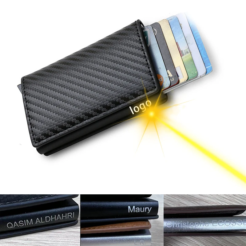Men's Wallet Aluminum Box  Cards Holders Leather RFID Wallet Mini Money Clips  Women Small Purse Free Engraving Logo
