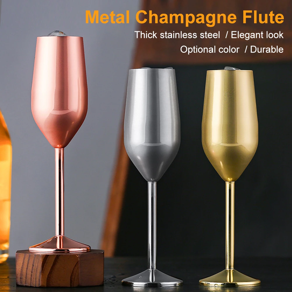 

220ml Stainless Steel Goblet Champagne Cup Wine Glass Cocktail Glass Creative Glass for Bar Restaurant Home Bar Party Supplies
