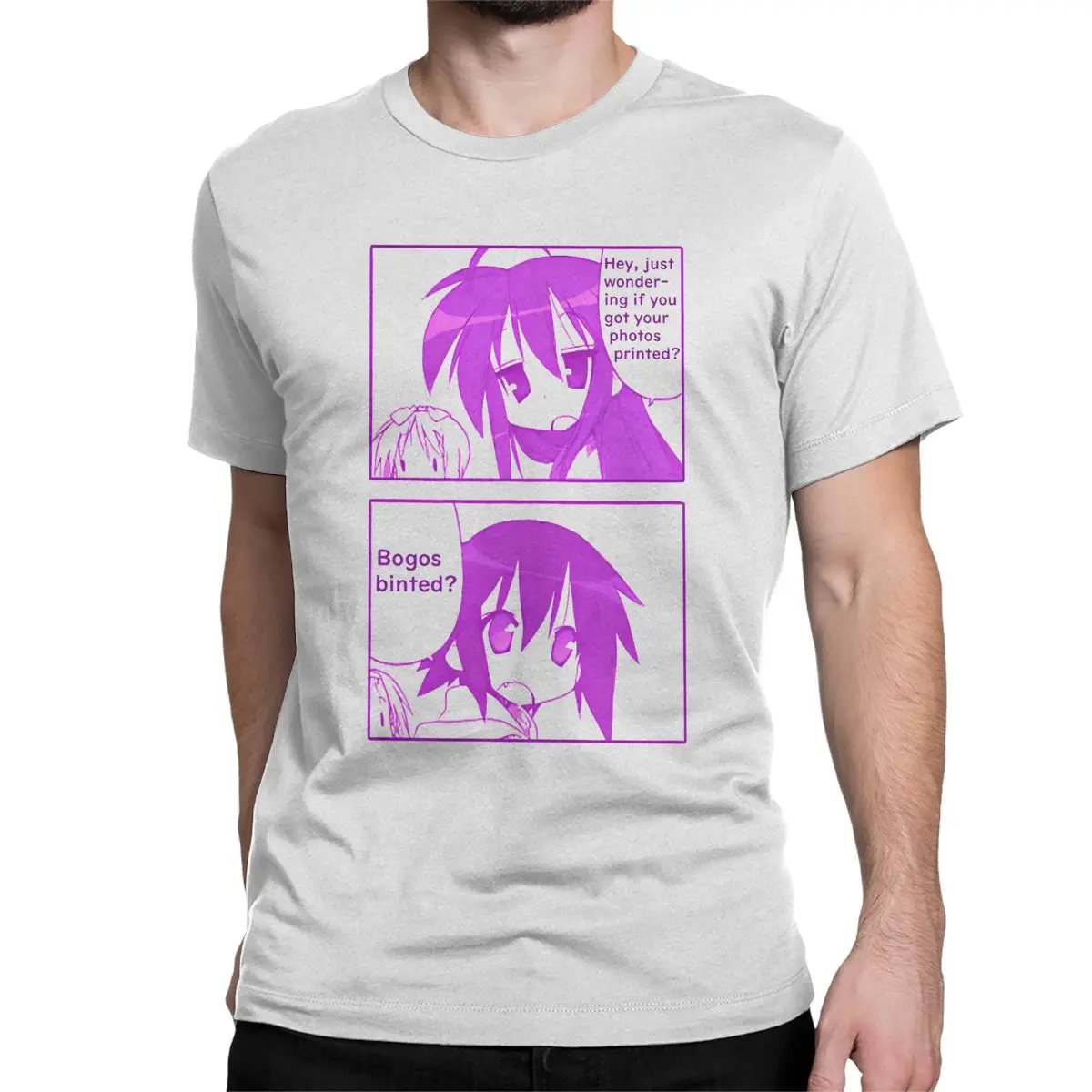 Фото Awesome Bogos Binted Lucky Star Манга футболки мужские хлопковые футболки с круглым вырезом футболка с короткими рукавами одежда с принтом №2