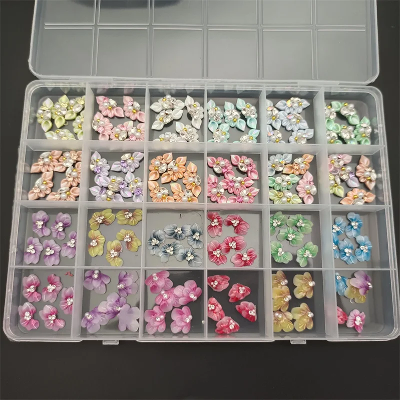 

5pcs Side Flower Acrylic Nail Art Charms Trendy Carving Flower Pearl Rhinestones Press On Nails 3D Flower Petal Scale Decoration