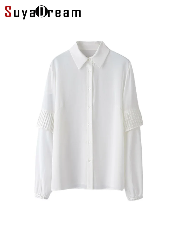 

SuyaDream, женские шелковые рубашки, весна 2022, 100% шелк, креп, шикарная блузка, рубашка, простая, офисная, женская, элегантная одежда, белый, черный