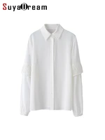 suyadream woman silk shirts 2022 spring 100silk crepe chic blouse shirt simple offical lady elegant clothes white black