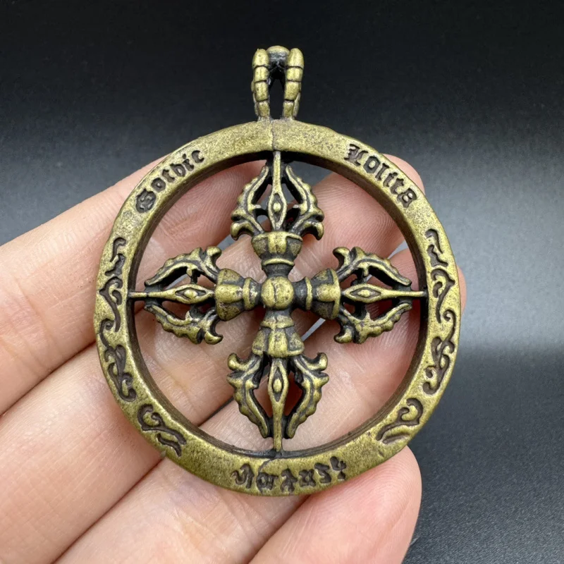 Чистый латунный круглый крест Monster Subduing Club Подвеска Религиозный Dharma-Vessel Ручные