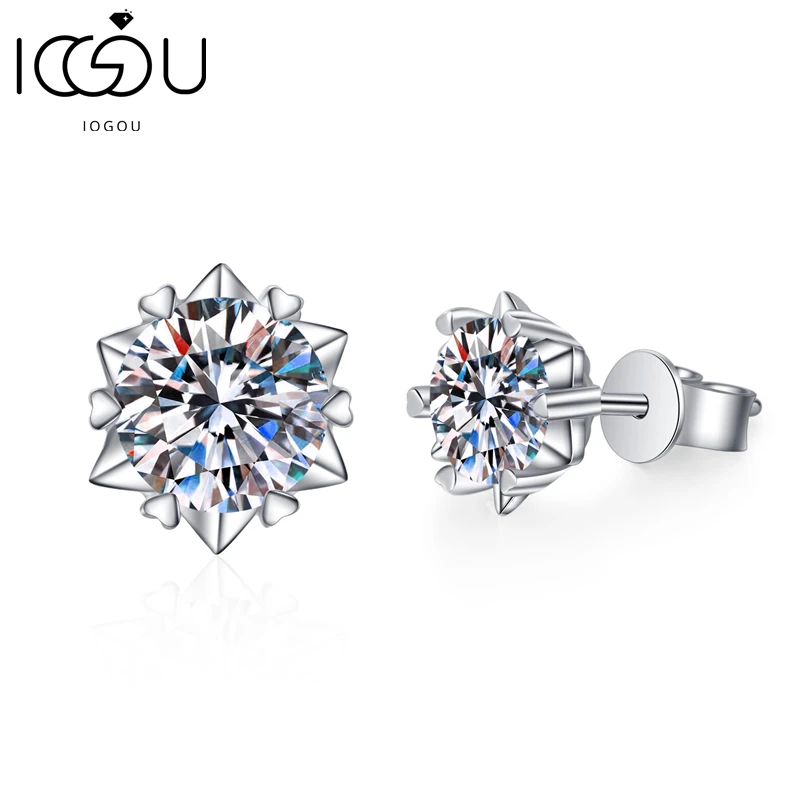 

IOGOU 925 Sterling Silver Round Moissanite Wedding Stud Earrings For Women 4.0mm Heart Shaped Six Prong Classic Stud Earrings