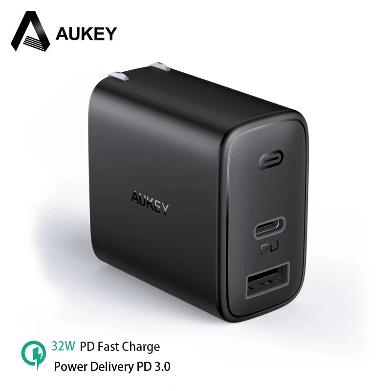 

AUKEY PA-F3S 32W 2 Ports USB Fast Charging with PD 3.0 Foldable US Plug Type C Wall Charger For iPhone iPad Pro XiaoMi Samsung