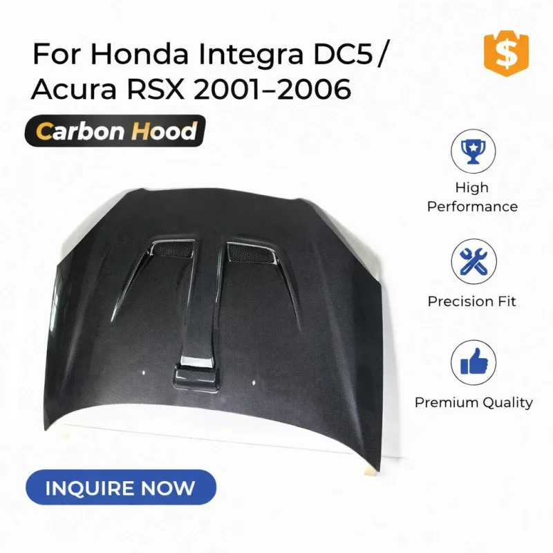 Фото Для Honda Integra DC5 / Acura RSX (2001-2006) |   Замена переднего капота JDM |   Капот из углеродного волокна, соответствующий стандартам OEM №1