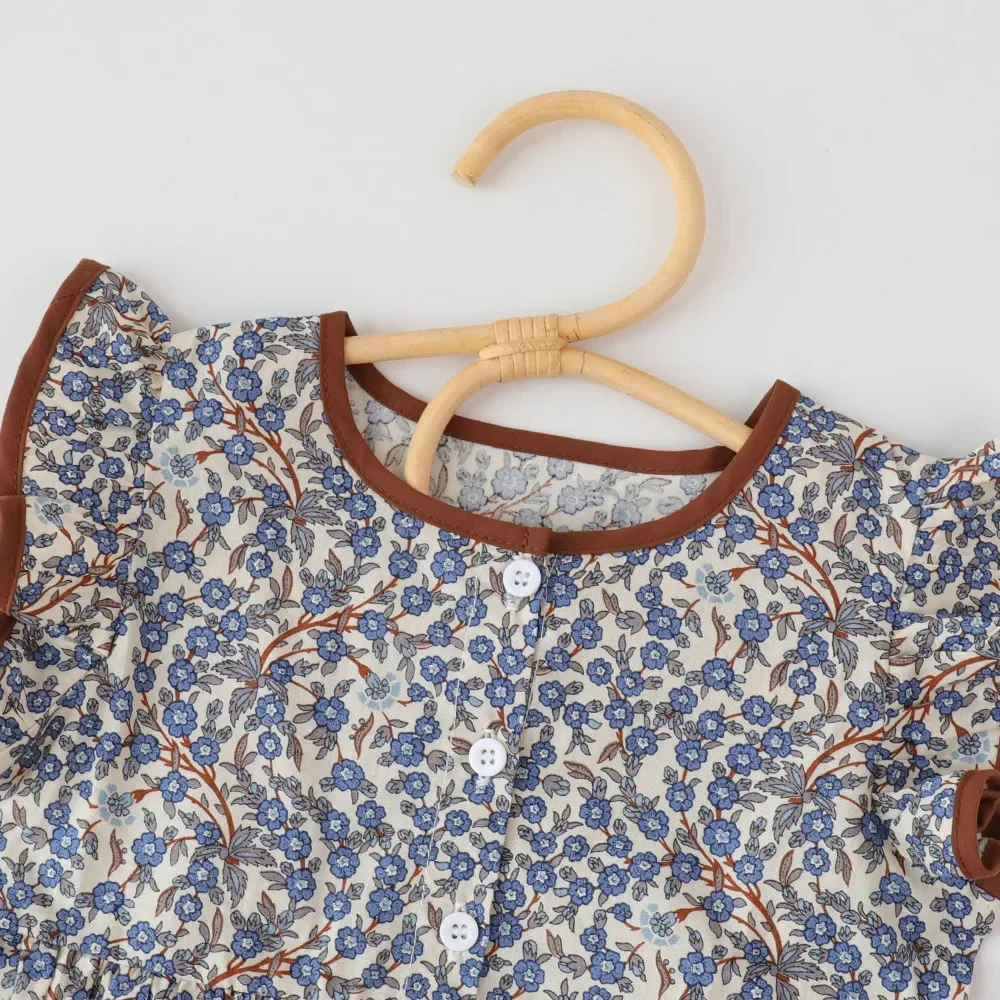 Летняя одежда для маленьких девочек летающее платье с круглым вырезом и