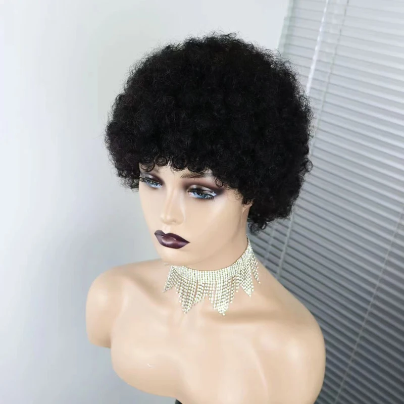 Короткие афро кудрявые парики бразильские человеческие волосы для чернокожих