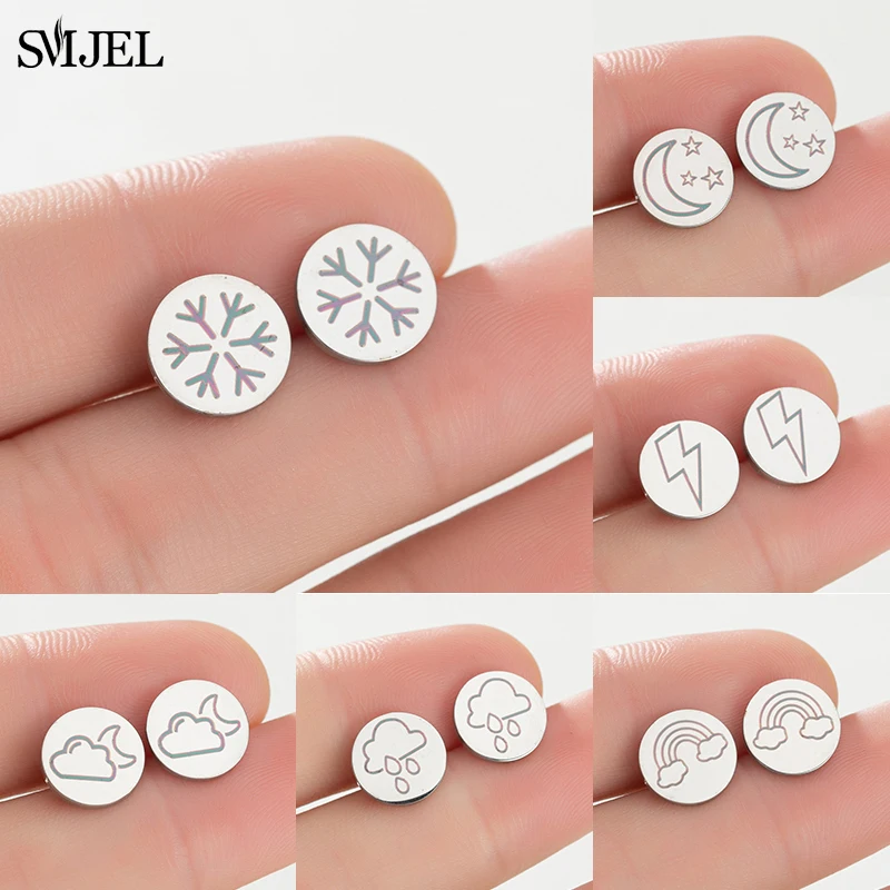 

2022 Design Weather Shape Earrings Women Children Trend Stainless Steel Snow Sun Thunder Earring Rainbow Ear Studs Wholesale