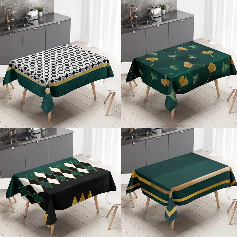 

Lightweight and Stylish Emerald Green Emerald Gold Geometric Tablecloth Rectangular Coffee Table Dining Table Hotel Table Cover