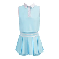 kids girls sport suit tennis badminton workout clothes sleeveless lapel collar vest tops and skirt with attached underwear set