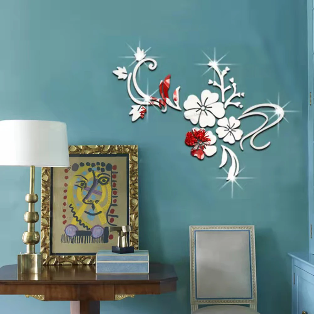 наклейки на стену зеркальные Отражающее акриловое зеркало в виде свежих цветов