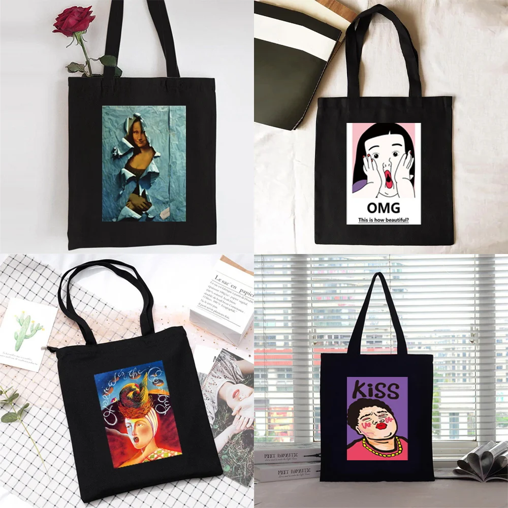 

Shopping Bag Women Handbag Shoulder Bag Ladies Shopper Canvas Bag Reusable Commute Large Capacity School Tote Bag Funny Print