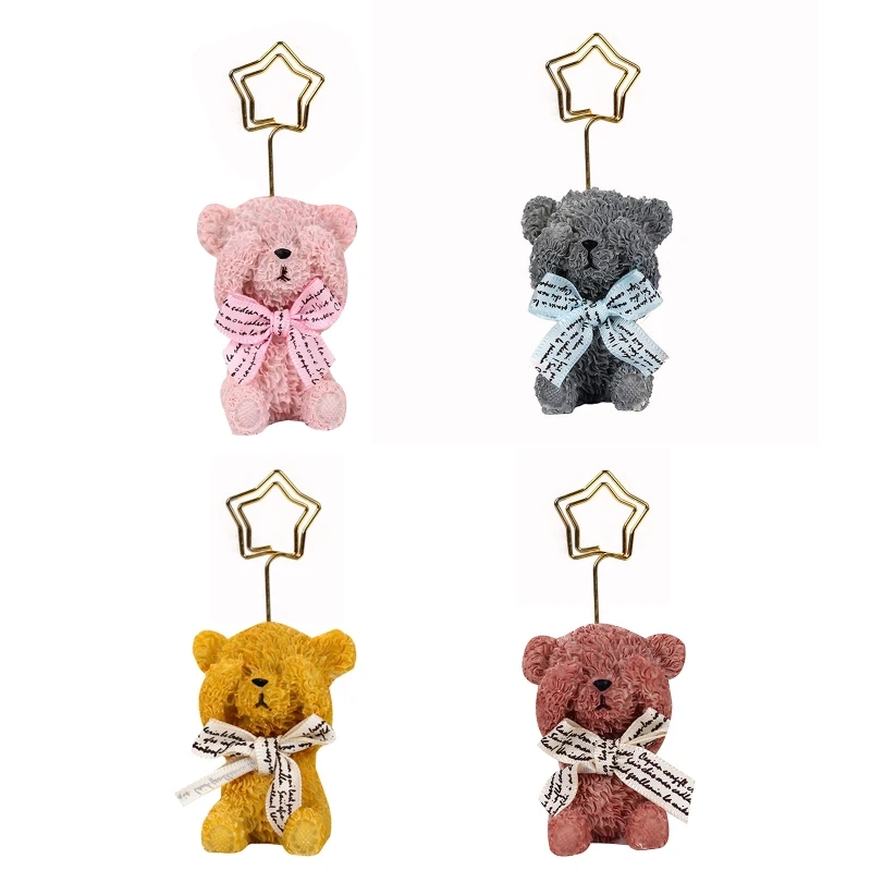 

for Creative Bear Memo Card Holder 3D Cartoon Animal Note Message Folder Photo Clip Resin Base Desktop Ornaments Present