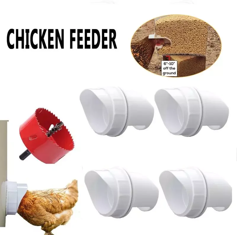 

5pcs/set Chicken Feeder Automatic Port Rain Proof Poultry Feeder Suitable For Buckets Barrels Bins Gravity Feed Kit Troughs Drop