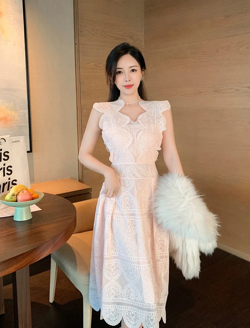 

Женское винтажное модельное платье, элегантное праздничное платье без рукавов с цветочной вышивкой и кружевом, лето