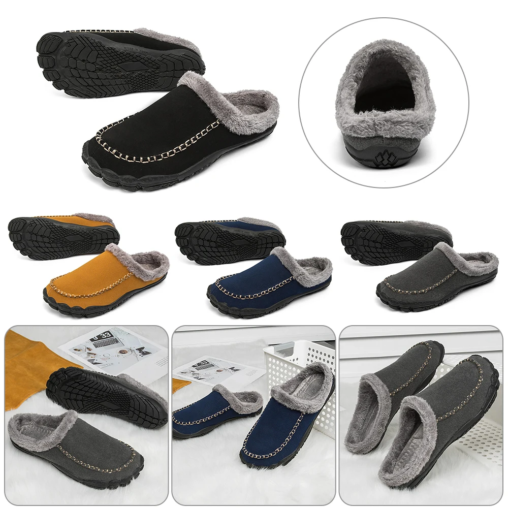 

Floor Shoes Slides Flats Non Slip Men Slippers Winter Thickened Soft Fluffy Waterproof Comfort Indoor Home Footwear Size 39-47