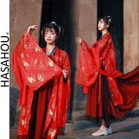 red hanfu woman chinese traditional dress fine kimonos tang dynasty style spinning clothing hanbok cosplay retro fairy princess