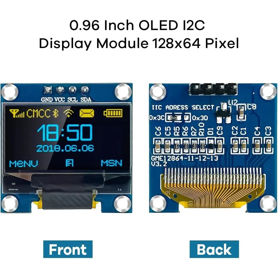 Оled-дисплей модуль I2C IIC 128x64 SS - D 1306 3 V-5V синий/синий желтый/белый для Arduino ESP32 ESP8266
