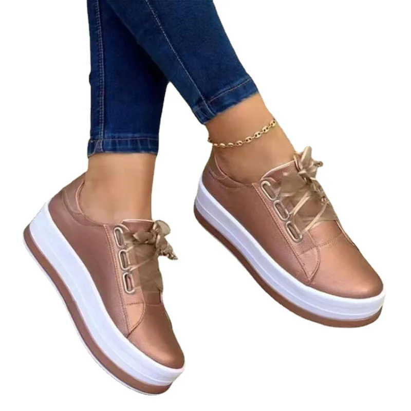 YeddaMavis Women Sports Shoes Lady Vulcanized Shoes Outdoor Platform Shoes Female Casual PU Fashion Sneakers Women Wedge Flats