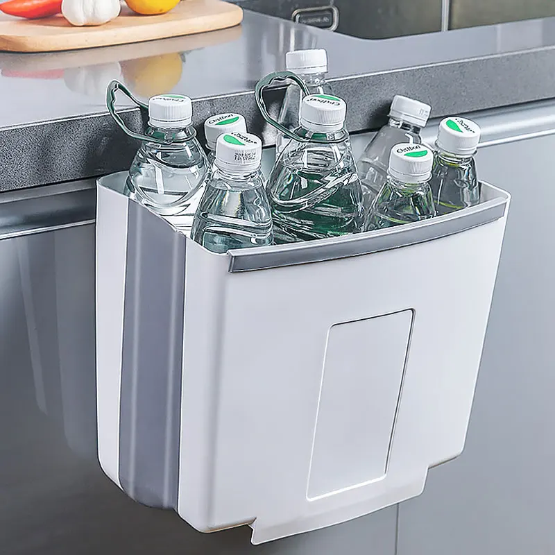 creative home folding trash can hanging cabinet door storage large capacity space saving trash basket kitchen storage box free global shipping