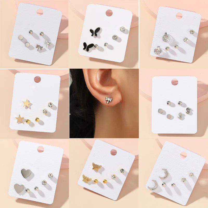 

Stud Earrings Set Small and Simple Stylish Female Titanium Steel Earrings Set for daily and festival birthday exquisite gift