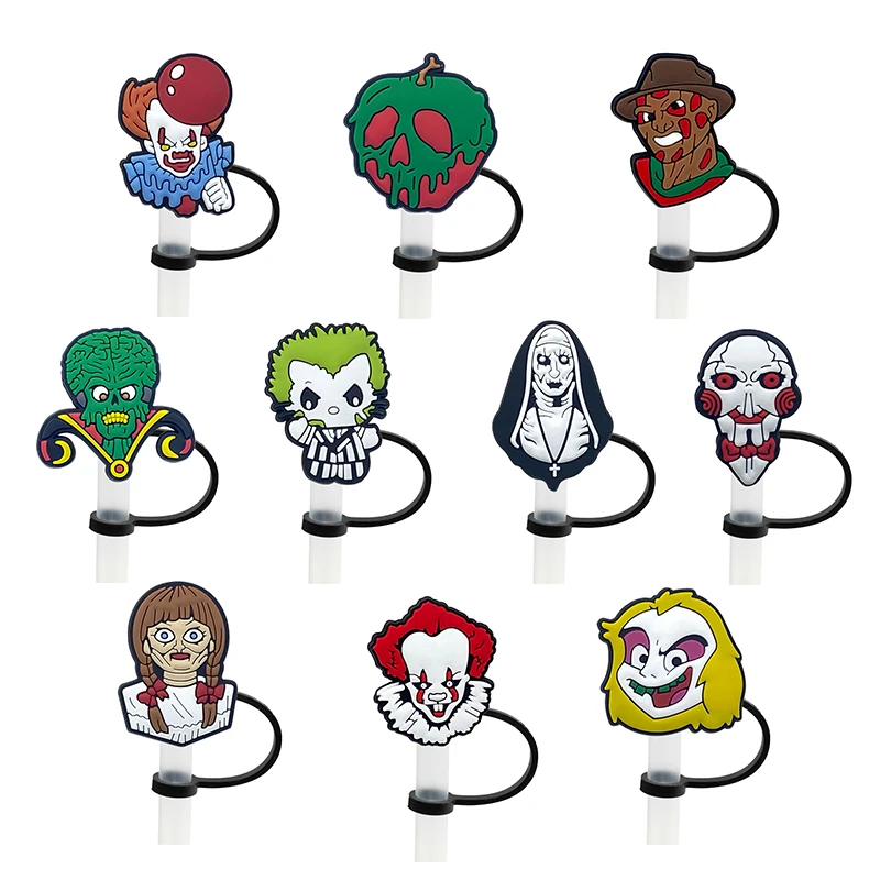 

20PCS PVC Straw Charms Horror Series Movie Character Reusable Plastic Straw Topper Disposable Straw Accessories Wedding Souvenir