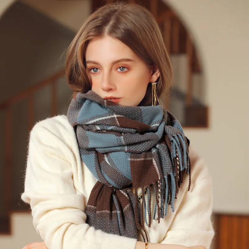 

Johnature Winter New Plaid Tassel Thicken Warm Casual Women All Match Scarf 2023 Simple Multifunction Hit Color Shawl Scarf