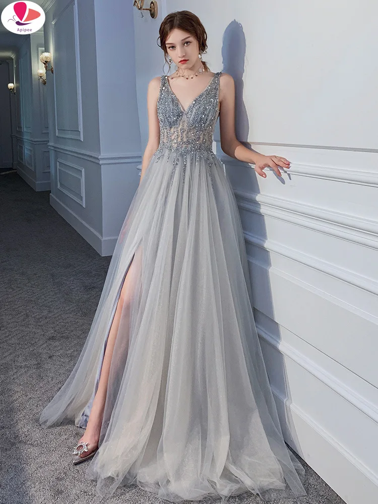 

Women Lace Dress Ladies Chiffon Wedding Evening Party Sleeveless O Neck Dresses Vestidos Robe Longu Long Dress