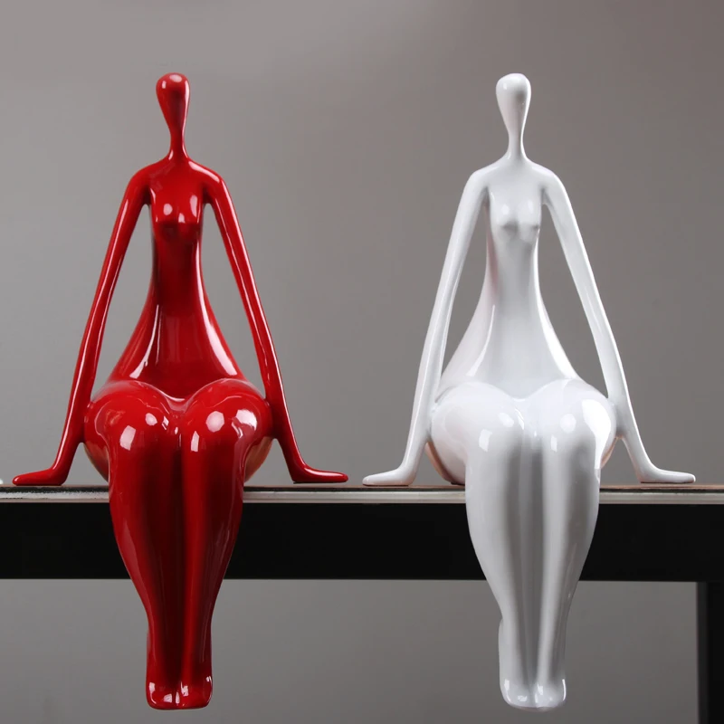 

Creative Character Sculpture White Red Resin Yoga Girl Crafts Living Room Bookcase Yoga Girl Decoration Home Decor Birthday Gift