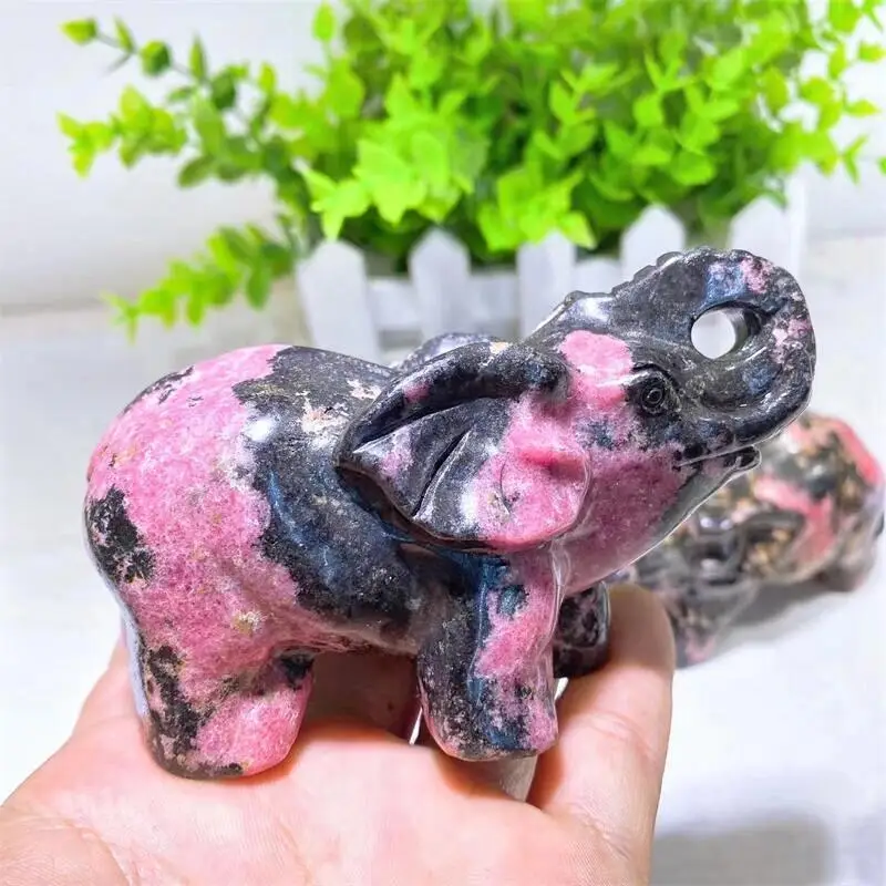 10 см натуральный Родонит слон животное кристалл энергия камень поделки