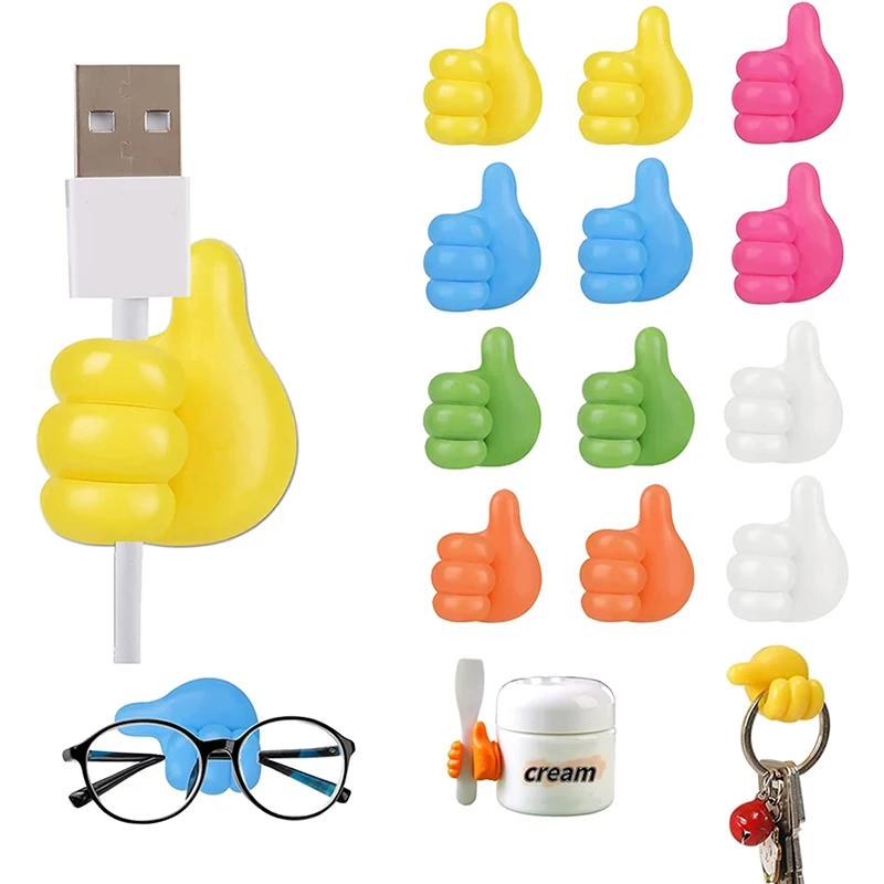 

Self-Adhesive Wall Decoration Hook Creative Silicone Thumb Key Hanger Hook Home/Office Data Cable Clip Wire Desk Organizer 10Pcs