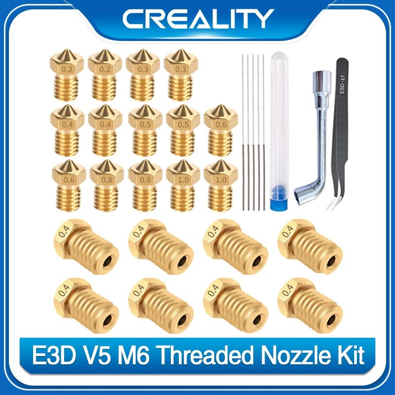 

5/10PCS 3D Printer E3D V5 M6 Threaded Brass Nozzle 0.2/0.3/0.4/0.5/0.6/1.0mm for 1.75mm Filament Hotend Extruder Cleaning Tools