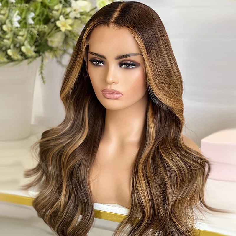 

Brown Highlight Human Hair Transparent 13x6 Lace Front Wig Body Wave Wigs for Women Honey Blonde Brazilian 100% Remy Hair