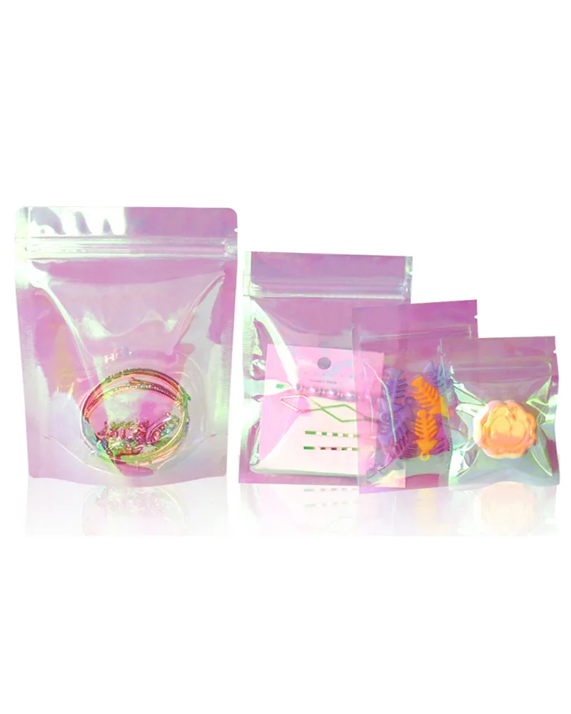 

100 шт. радужные мешки с застежкой-молнией, косметички, пластиковые радужные мешки с лазерным узором, голографические мешки для макияжа, голо...