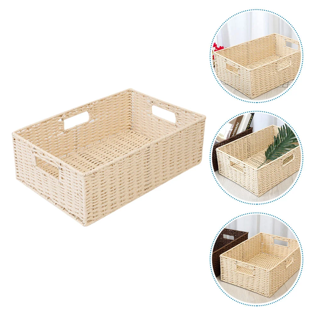 

Clothing Desk Topper Home Basket Storage Organizer Desktop Grass Woven Creative