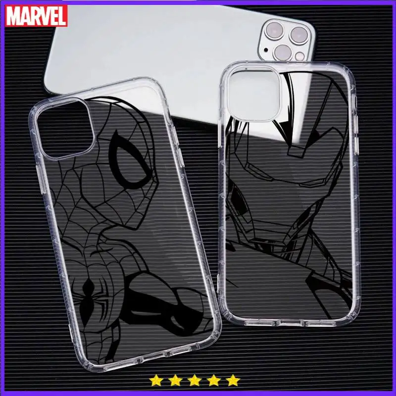 

Marvels spiderman iron Man Phone Case Transparent For iphone 13 12 11 Pro Max Mini XS Max 8 7 Plus X SE 2020 XR cover