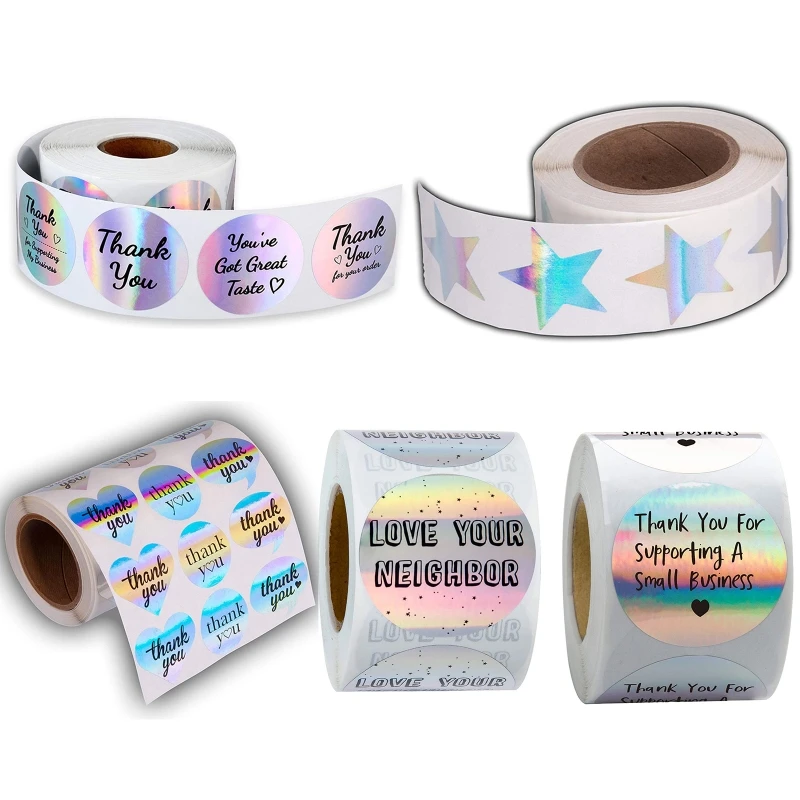 

500Pcs Rainbow Stickers Roll Thank You Business Adhesive Seal Labels