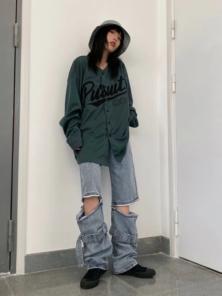 Женские джинсы с отверстиями широкие брюки в стиле хип-хоп молнией свободные