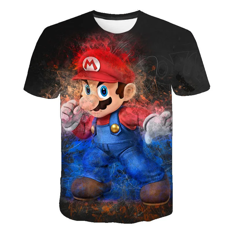 

BANDAI Boys' Short Sleeve Cartoon Top Harajuku 3012 Mario Clothing 3D Printing Children's Printed T-shirt
