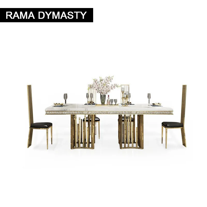 

TuyaHigh Quality Stainless Steel Dining Room Furniture Modern Marble Dining Table Rectangular Table Dining Table Set 6 Chairs