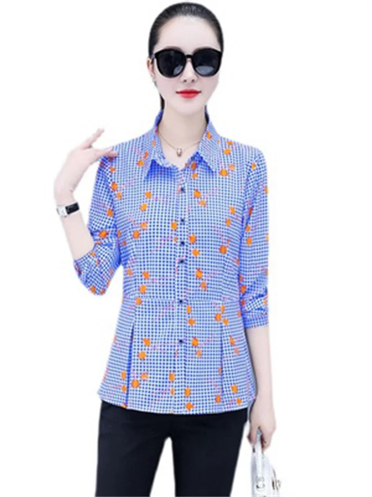 

Весенняя новинка, винтажная тонкая куртка с лацканами, женская фиолетовая шифоновая рубашка с принтом, топы, рубашка с длинным рукавом, курт...